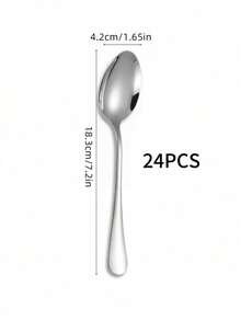 6pcs/12pcs/24pcs Stainless Steel Spoon For Home Kitchen And Restaurant,Kitchen,Christmas Gift,School Supplies - Silver - View 8