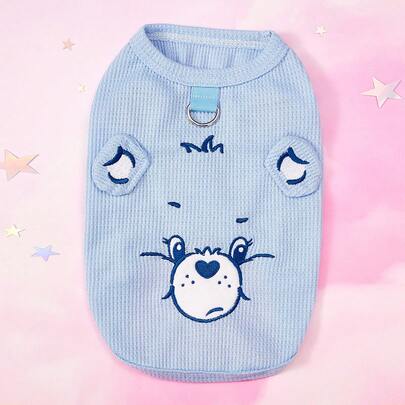 Care Bears X PETSIN 1 bộ quần áo đa năng cho mèo/chó, áo vest hình gấu nhỏ màu xanh dương dễ thương với tai ba chiều, mỏng nhẹ thoáng khí cho thú cưng mùa xuân và mùa hè, có dây rút và khóa cài.