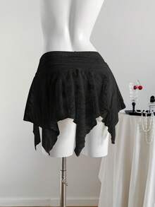 Comfortcana 女士不对称下摆短款休闲裙 - 黑色 - 查看 2