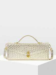 MOTF PREMIUM WOMEN'S FASHION MINIMALIST CROCODILE EMBOSSED SQUARE TOP HANDLE BAG - Gold - View 3