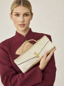 MOTF PREMIUM WOMEN'S FASHION MINIMALIST CROCODILE EMBOSSED SQUARE TOP HANDLE BAG - Gold - View 6
