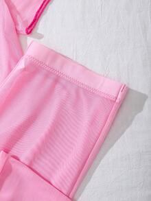 PetitDoll 2 件套撞色圆领蝴蝶结装饰短款上衣和长裤性感内衣套装 - 粉色 - 查看 6