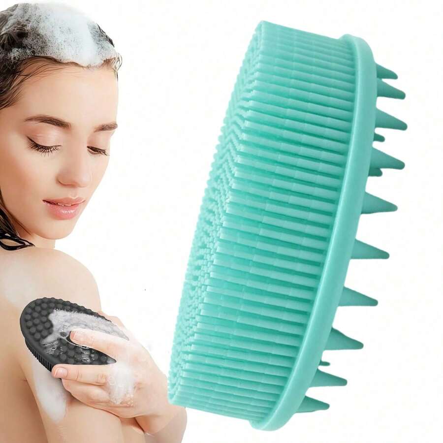 1个硅胶清洁刷，适用于淋浴，硅胶洗发沐浴刷，家用成人双面摩擦沐浴刷，按摩沐浴刷，浴室清洁工具 - 多色 - 查看 1