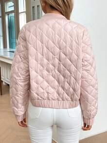 SHEIN LUNE Women's Solid Color Front Zip Up Pockets Minimalist Casual Jacket,Feathers& Down Coat - Pink - View 6