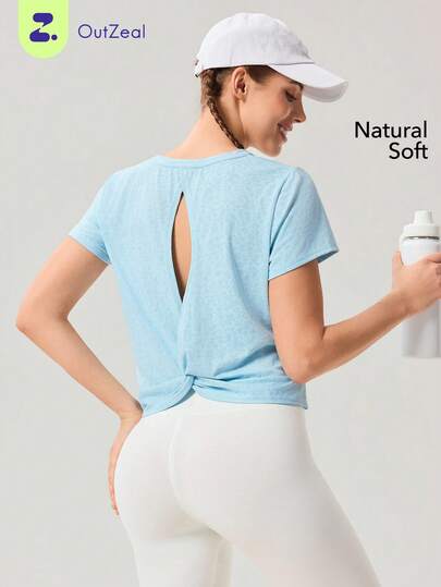 OutZeal 女士户外运动T恤，柔软弹力面料，后背镂空设计，户外上衣