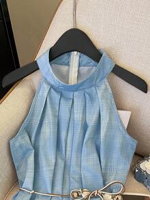 Franclia 女士渐变蓝色露背吊带衫，夏季款 - 淺藍色 - 查看 7