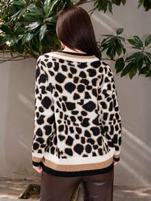 Bris Aura 女式 V 领豹纹宽松长袖休闲开衫 秋冬 - 彩色 - 查看 2