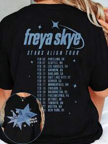EMERY ROSE 双面复古 Freya Skye Silent Treatment T 恤，Stars Align Tour 2026 音乐节 T 恤，Channel Zombies 4 Nova Bright，Freya Skye 演唱会音乐，粉丝礼物，送给她的礼物，送给他的礼物 - 藏蓝色 - 查看 1