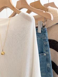 GlowEve Poncho de suéter holgado y casual de estilo vacacional blanco, adecuado para primavera y verano - Blanco - Ver 5