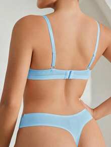 Ocili Women's Comfortable Minimalist Solid Color Wireless Bra With Spaghetti Strap - Baby Blue - View 2