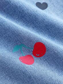 Girlism Teen GirlCherry Heart Pattern Loose Blue Denim Pants - Light Wash - View 3