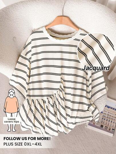 CosyJoli Camiseta casual para mujer de talla grande, blusa a rayas con corte asimétrico irregular, ropa casual para adolescentes, camiseta de manga corta holgada
