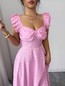 Elenzga Elegant Romantic Delicate Women's Dress, Spaghetti Strap Ruffle Waist A-Line Polka Dot Dress - Multicolor - View 5