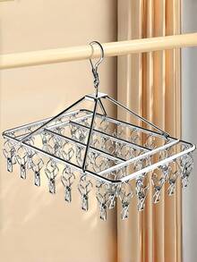 Portable Stainless Steel Rotating Drying Rack Foldable Clothes Hanger With Clips Travel Laundry Line For Socks Underwear Lingerie Scarves Towels Balcony Dorm Dormitory Accessories Must Haves Household Gadgets Outdoor Indoor Drying Solutions - Multicolor - View 2
