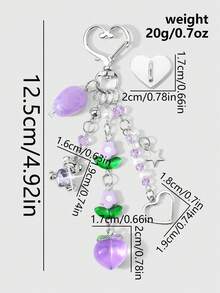 ROMWE Kawaii 1款全新创意可爱休闲甜美学院风紫色系列不对称天然石水钻爱心抱熊仿水晶星星爱心花桃子DIY钥匙扣包包挂件水杯挂件手机壳挂件，固定粘贴爱心饰品，适合女孩女士日常佩戴，节日礼物 - 紫色-20 - 查看 3