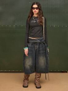 COUREZ 女士牛仔短裤 - 深色水洗藍 - 查看 1