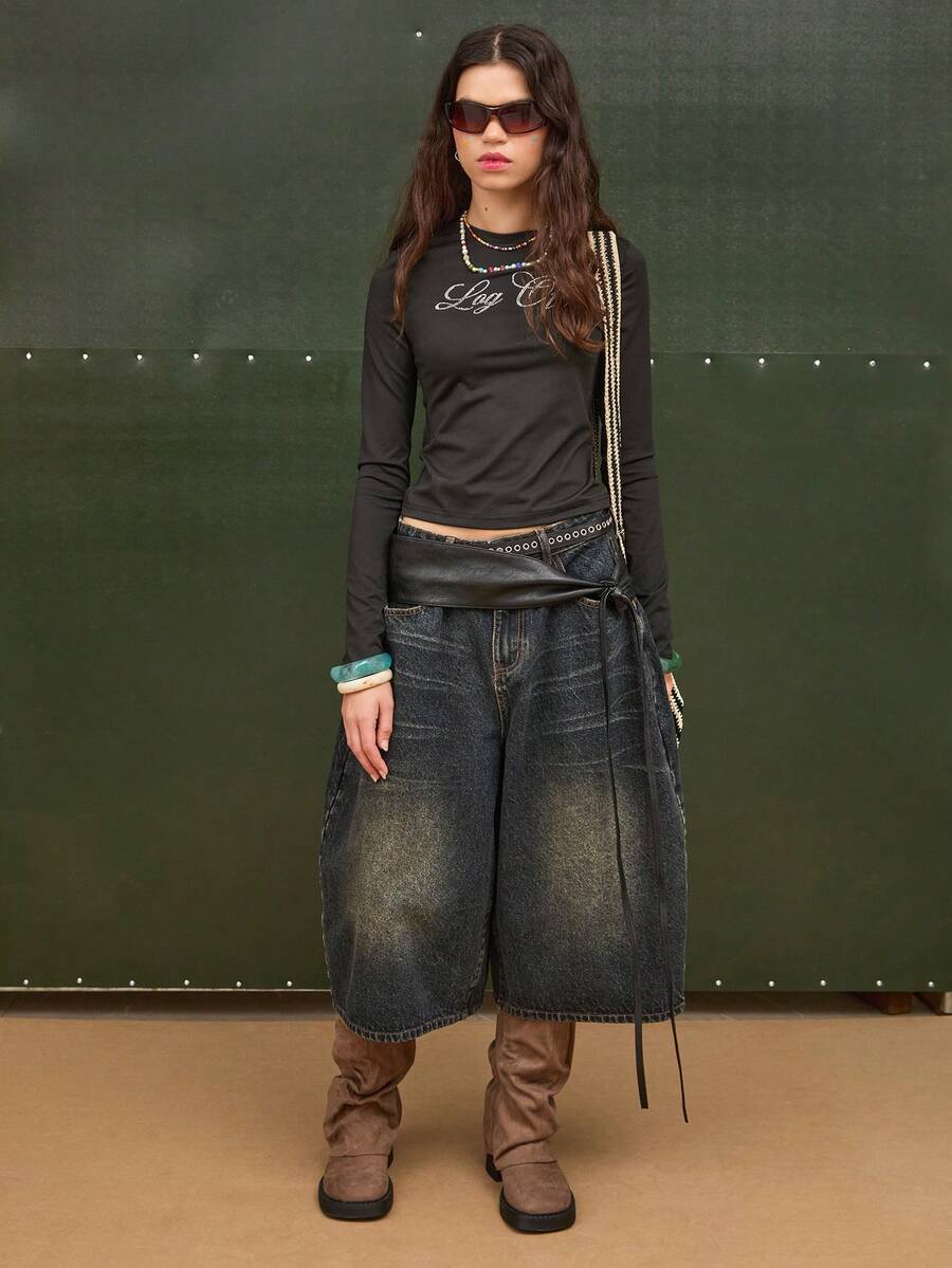 COUREZ 女士牛仔短裤 - 深色水洗藍 - 查看 1