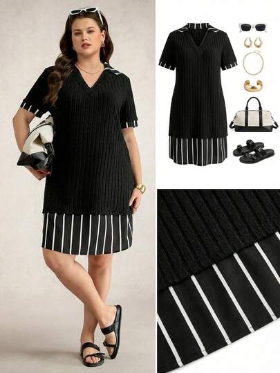 Zelara 大码女式二合一撞色休闲连衣裙