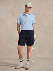 Courvante 男士夏季休闲修身商务针织短袖Polo衫，适合网球、高尔夫等运动，带口袋，透气，父亲节礼物 - 淺藍色 - 查看 5