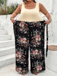 SHEIN CURVE+ 大码极简时尚休闲日常连体裤 波西米亚风度假风 - 彩色 - 查看 6