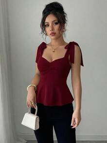 Elenzga Áo hai dây thanh lịch lãng mạn dành cho nữ - Màu Đỏ Sâu - Xem 6