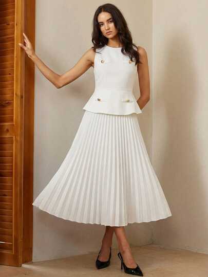 Aveloria Rosie Fashionable Commuter Thick Fabric + Pleated Hem Skirt Sleeveless Dress, Suitable For Early Autumn