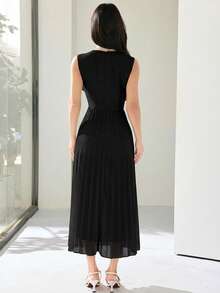 Heiryn Women's Sleeveless Ruffle Tiered A Line Long Dress Elegant Classy Pleated Maxi Dress In Black For Evening Party Dinner Summer - Black - View 4
