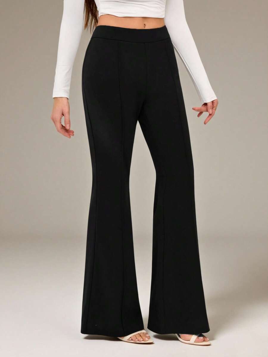 SHEIN Tall Low Waist Solid Flare Leg Skinny Suit Pants Party Sexy Elegant Date Night Party - Black - View 1