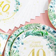 Bộ đồ dùng dùng một lần Leaf Edge số 40, gồm đĩa, khăn ăn và cốc, phục vụ 20 khách. Bộ đồ dùng tiệc dùng một lần này (bao gồm đĩa, khăn ăn và cốc) rất phù hợp cho các bữa tiệc sinh nhật, đám cưới và dã ngoại gia đình. - Xem 5