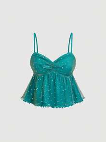 SHEIN MOD 女士奶油色蕾丝吊带背心，夏季，下午茶派对，情人节，夏季女装 - 水鴨藍 - 查看 8