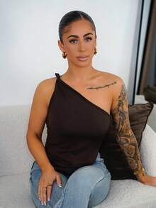 SAYEHFBABY Valentine's Day Twist One Shoulder Top Elegant Slim Top For Women,Brown Top Summer Casual - Brown - View 1