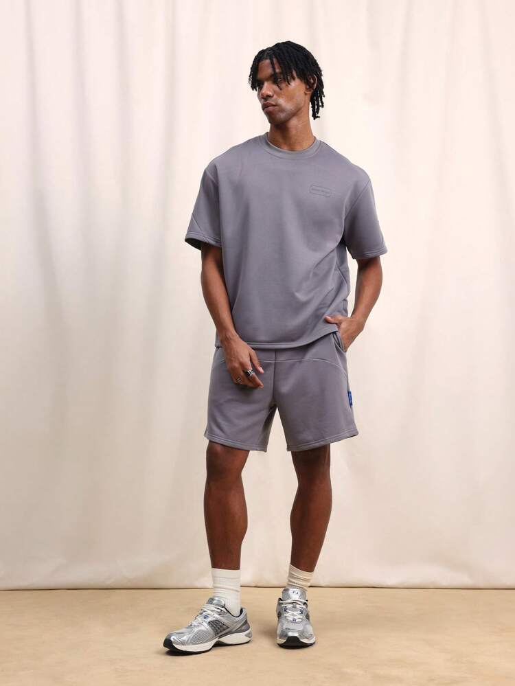 Men's Oversized Crew Neck Short Sleeve T-Shirt And Matching Shorts Casual Co-Ord Set With Subtle Logo Detail Grey