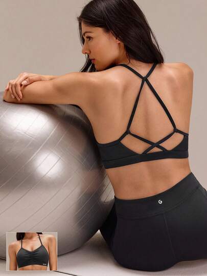GLOWMODE FeatherFit™ Back At It Cinched Bust Crisscross Open Back Removable Cups Strappy Sports Bra Low Impact Yoga Pilates Studio Gym Workout Daily Active Wear