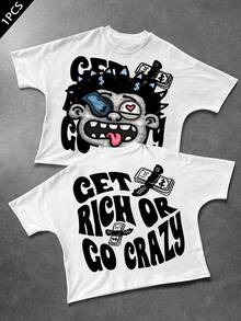 Manfinity EMRG 男士趣味人像字母图案休闲街头风圆领短袖T恤，男士夏季街头风蝙蝠袖T恤 - 彩色 - 查看 2