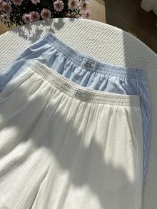 SHEIN EZwear 大码休闲弹力腰宽松阔腿裤 - 彩色 - 查看 4