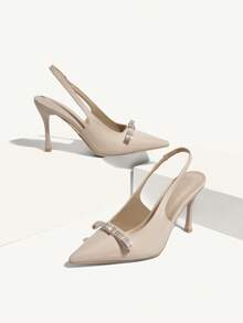 CUCCOO CHICEST Women's Pointed Toe Rhinestone Buckle Fashionable High Heels, Graduation Heel, Prom Heels For Summer Vacation Shoes Summer - Apricot - View 4