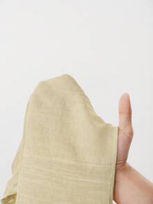 Aalyst 女士春夏休闲套装，适合新年、情人节、复活节、母亲节、中东婚礼等场合，优雅简约的办公/浪漫度假风格，V领交叉褶裥设计，收腰X形廓形，常规落肩短袖衬衫，黄色 - 杏色 - 查看 4