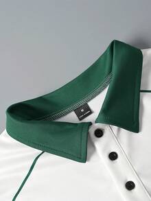 Manfinity Hypemode 男士字母印花短袖休闲通勤 Polo 衫，男士夏季服装，青少年服装，翻领短袖纽扣撞色 Polo 衫，“洛杉矶”印花，日常休闲，适合外出，送给男友的绝佳礼物，返校季，学院风，常春藤风格 - 彩色 - 查看 6