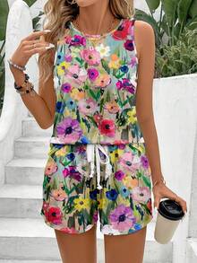 EMERY ROSE Women's Casual Round Neck Tank Top And Shorts 2 Pieces Set, Suitable For Summer - Multicolor - View 2