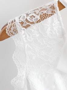 GlowEve Women's Elastic Lace Chiffon Bow Tie Sleeveless Waist Fitted Elegant Camisole Top, Suitable For Commuting, Summer - White - View 4