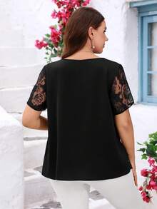 Miaspire Femmes grande taille Col rond Manches courtes Ourlet asymétrique Blouse ample Tenues d'été pour femmes Vacances tropicales Vêtements pour femmes Robes modestes pour femmes Volants de plage Mousseline de soie pastel - Noir - Voir 3
