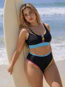 Swim SPRTY Quần short cổ tròn dáng suông dành cho nữ, bộ đồ bơi tối giản kiểu nghỉ dưỡng biển cỡ lớn, mùa xuân/hè. - Nhiều màu - Xem 4