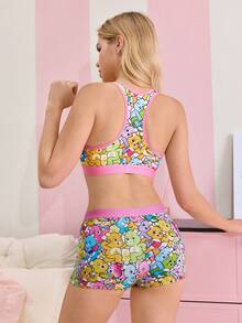 SHEIN X Care Bears 女士卡通印花吊带背心和短裤内衣套装 - 粉色 - 查看 8