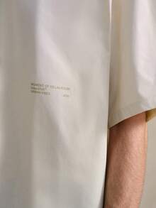 Courvante Men's Urban Fashionable Loose-Fit Short Sleeve Collared Boxy Shirt With English Letter Pattern For Daily Casual Wear, Friends Tennis Preppy, Golf, Button Down, Father's Day Gift - Apricot - View 5
