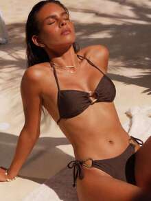 Swim Chiccia 2026SS Neue Damen Bademode Ankunft für Urlaub, Date, Western, Kreuzfahrt, Strand, Insel, Roadtrip, alle Jahreszeiten, Musikfestival, Boho Urlaub, Boho Urlaub, Chill Herbst Boho Y2K elegantes vintage braunes glänzendes elegantes Bikini 2 Stücke Set, Urlaubs-lässig-Strand-Bademode für Damen Bikini-Sets Bademode braune Bademode Bikinis Set für Damen Push-up-Bademode braune Bikini-Sets 2 Stücke Set Bademode - Verschiedenfarbig - Übersicht 5