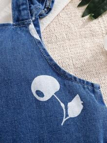 Váy yếm denim wash in hình quả anh đào thời trang thường ngày cho bé gái - Màu xanh lam - Xem 5