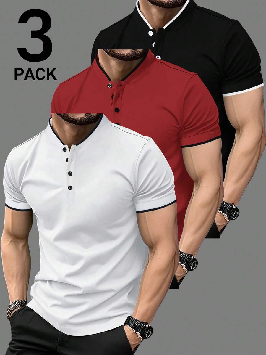 Manfinity Homme 男士撞色滚边短袖 Polo 衫休闲套装 - 彩色 - 查看 1