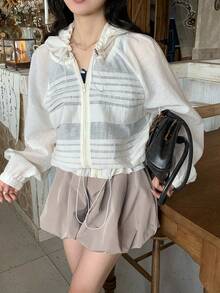 Livesso 女士宽松休闲户外连帽外套，纯棉，白色，春夏款 - 白色 - 查看 6