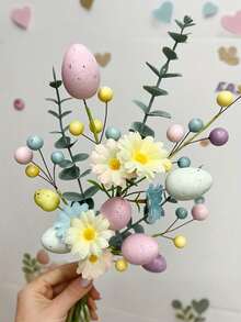 Artificial Easter Floral Spray With Speckled Eggs And Colorful Berries | Plastic Spring Decor Centerpiece With Pastel Eggs, Daisies And Branches, For Easter Table Decor Artificial Easter Egg Vine Spray With Pastel Eggs And Berries Plastic Spring Floral Spray, For Centerpieces And Wreath Decor, Suitable For Floral Arrangements - Centerpiece Decor, Birthday And Graduation Gifts - Multicolor - View 8