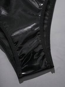 2pcs/Set Women's PU Leather Bra With Steel Rings - Black - View 8